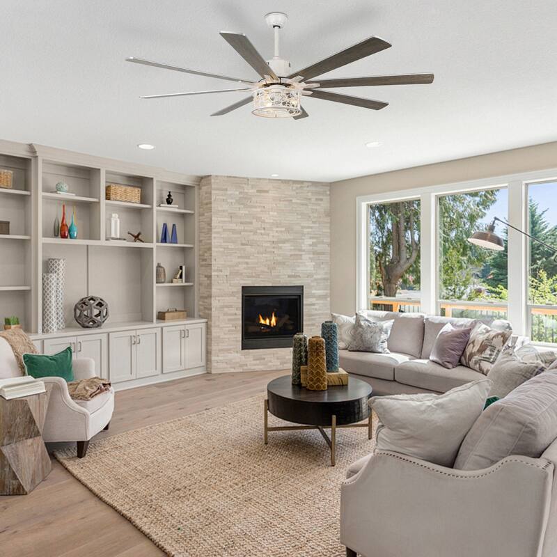 72" Antique Large Ceiling Fan with Light Kit, 8 Wood Blades Ceiling Fan, Quiet DC Motor 6 Speed w/ Remote for Living Room