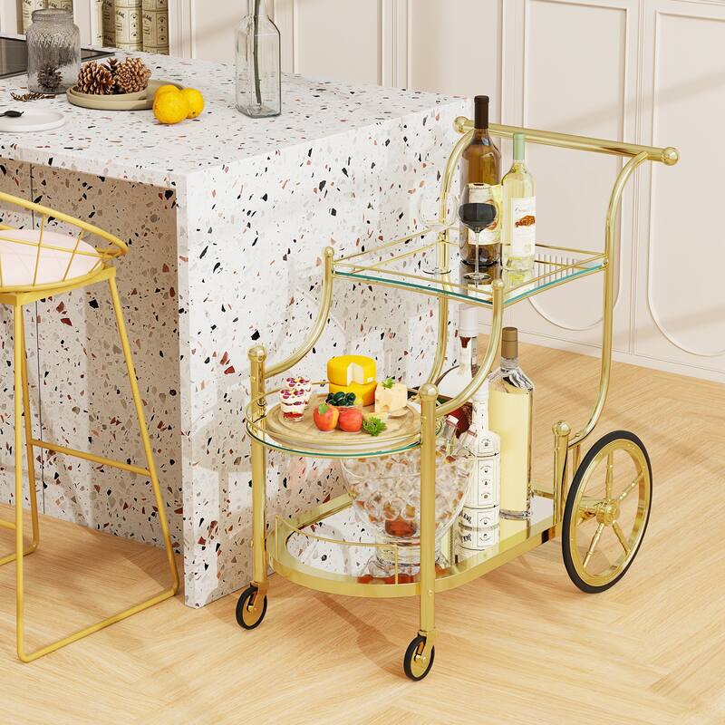 Gymax 3-Tier Home Bar Serving Cart on Wheels w/ Mirrored Shelves for