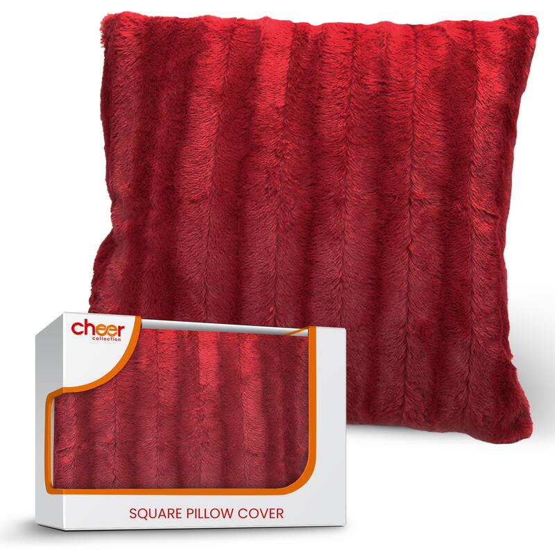 Cheer Collection FauxFur Throw Pillow Cover - 18x18 - Maroon