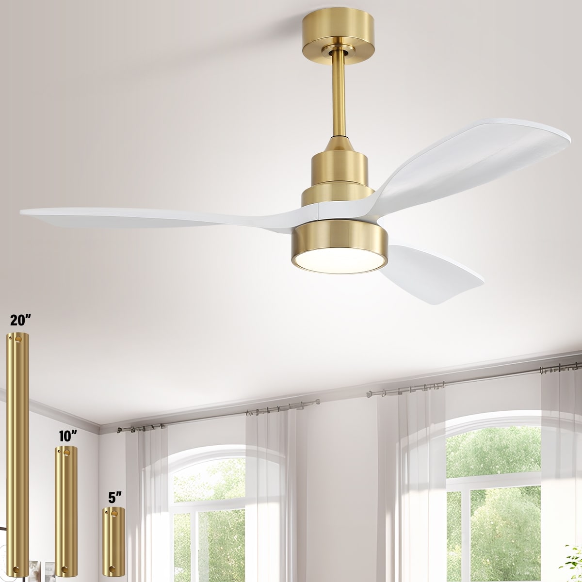 48/52 Inch Noiseless Integrated LED Light Ceiling Fan with Remote Control, Reversible DC Motor