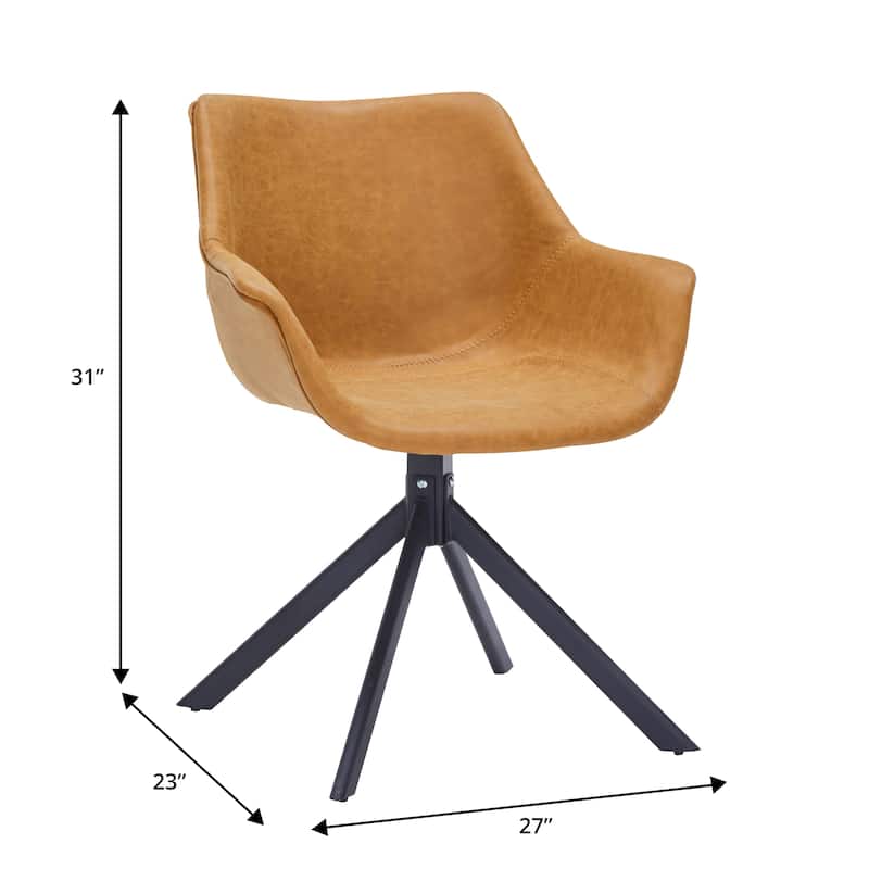 Markley Modern Swivel Dining Chair with Distressed Leather Upholstery, Ergonomic Back, and Black Metal Legs for Home or Office