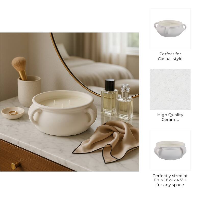 Ceramic Decorative Candle Modern Casual Design Home Office - 11" White - 11.0"