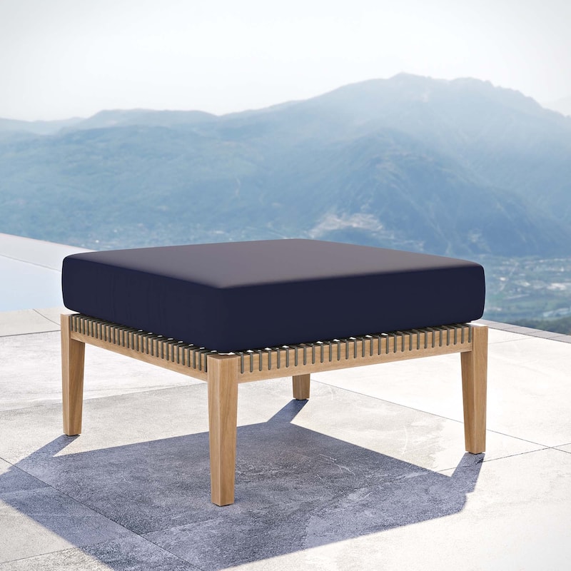 Clearwater Outdoor Patio Teak Wood Ottoman - Gray Navy