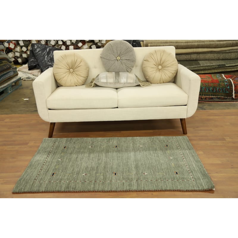Hand Knotted Oriental 100% Wool Carpet Tribal Animal Pictorial Green Gabbeh Area Rug - 4' 11'' X 3' 0''