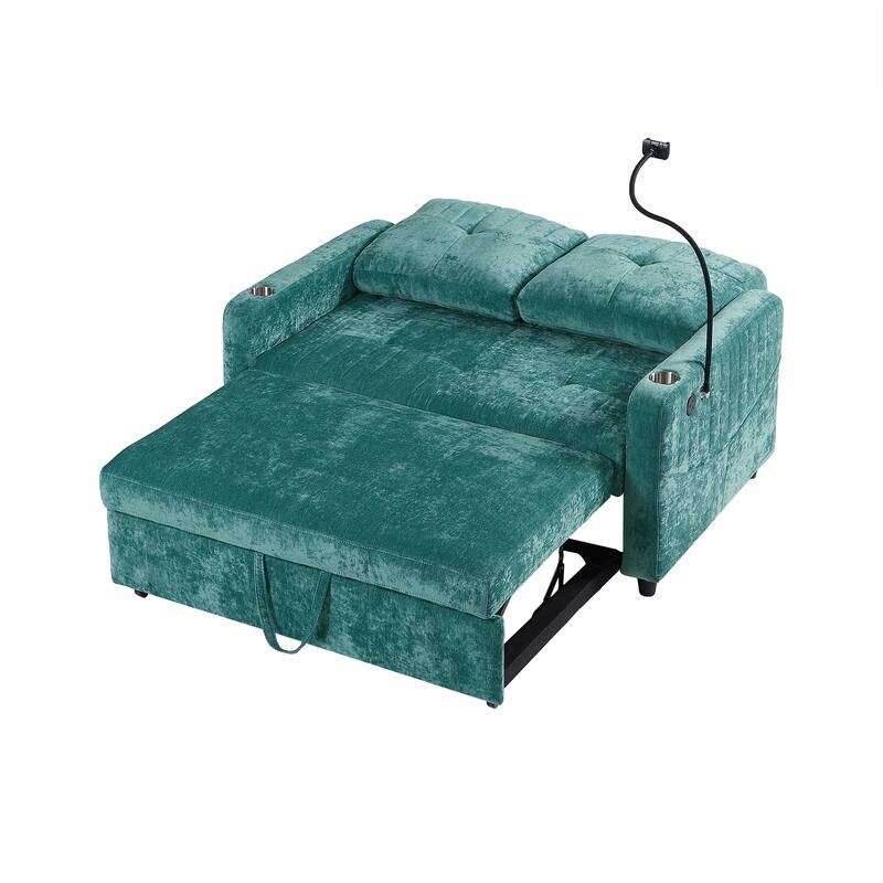 53.9" Modern Loveseat Pull-Out Sofa Bed With Adjustable Backrest