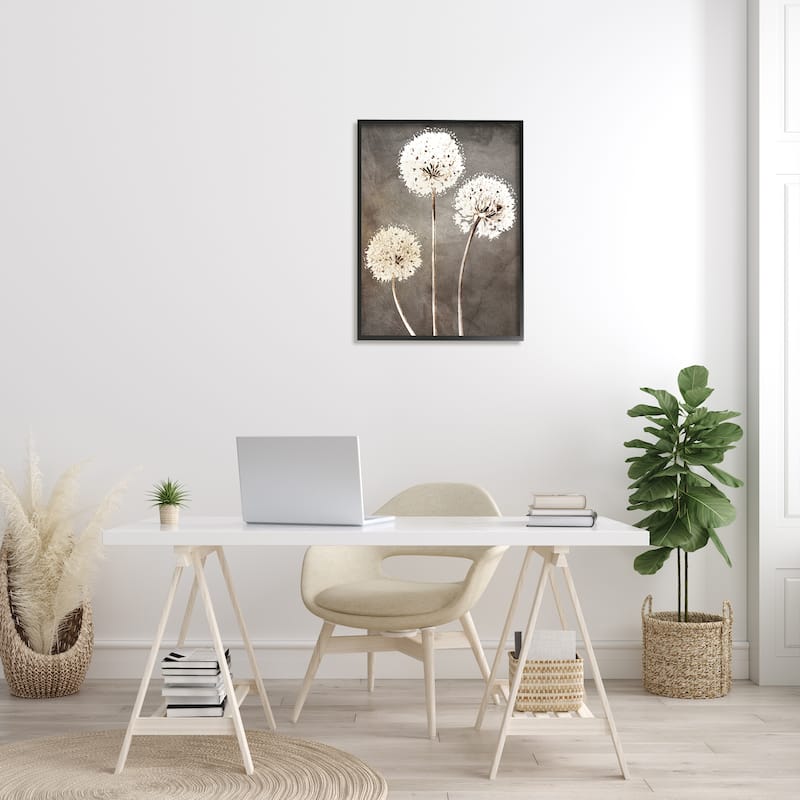Stupell Fluffy Dandelion Plants Wildflower Botanical Blooms Framed Wall Art, Design by Kim Allen - Brown