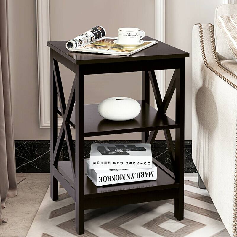 Gymax 3-Tier Nightstand End Table X Design Storage Display Shelf