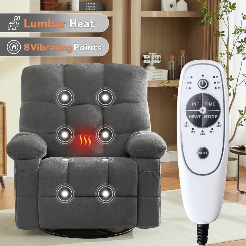 Massage Recliner Chair with Vibration and Lumbar Heating 350LB Capacity Swivel Rocker