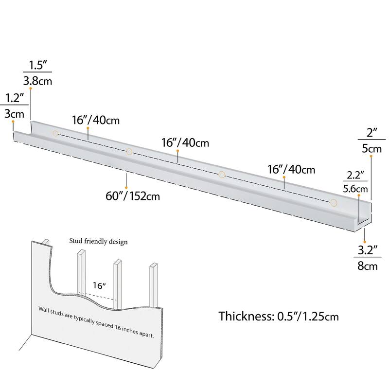 Wallniture Denver 60 Inch Floating Shelves, White Picture Ledge (Set of 2)