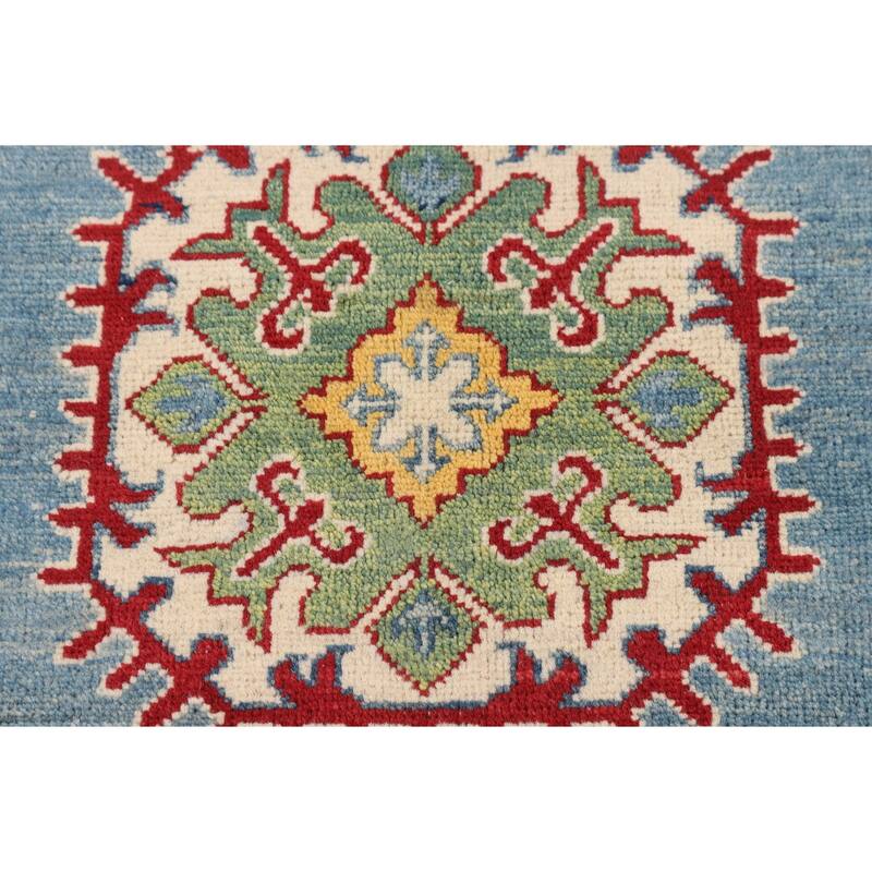 Blue Kazak Rug Hand-Knotted Traditional Oriental Wool Carpet - 6'9" x 9'8"