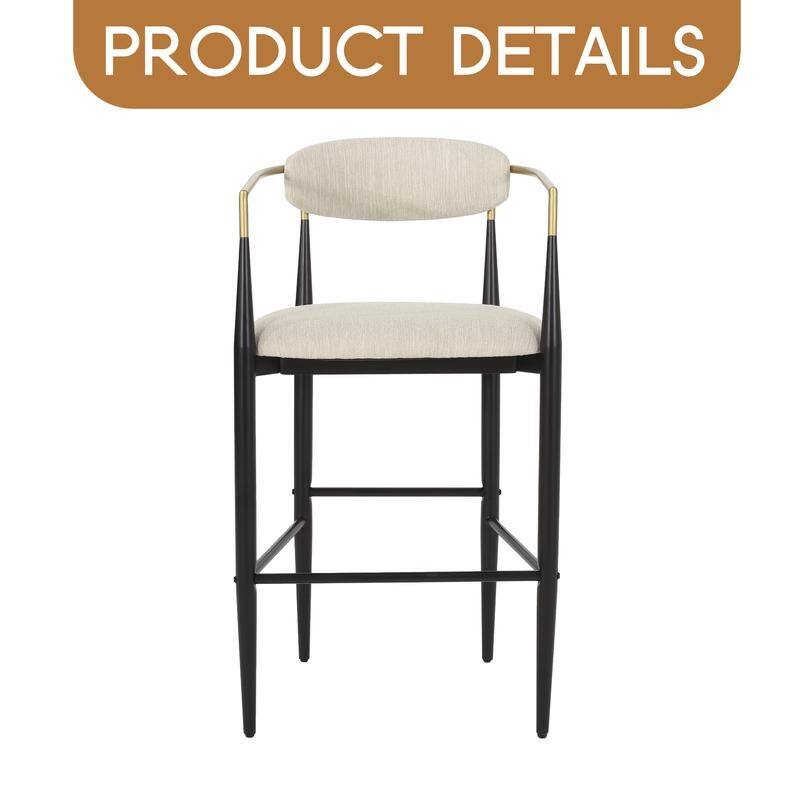 Barstools Set of 2, Counter Height Upholstered Bar Stools with Backs and Iron Legs for Kitchen Island,
