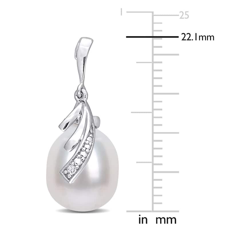Miadora Sterling Silver Cultured Freshwater Pearl and Diamond Accent Feather Drop Earrings (8-8.5mm)