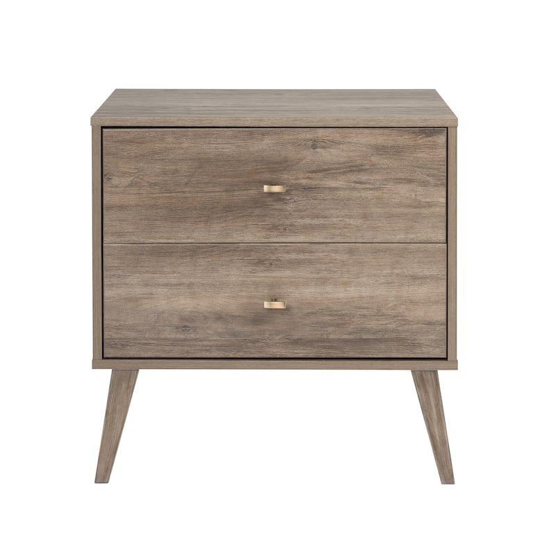 Prepac Milo Mid-Century Modern 2 Drawer Nightstand, Bedside Table, Contemporary Bedroom Furniture