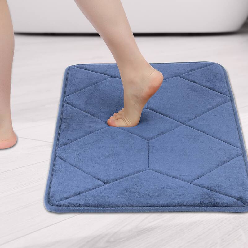 Memory Foam Absorbent Thick Bath mats Quick Dry Comfy Non Slip Home Floor Shower Rugs - Blue - 20" x 32"