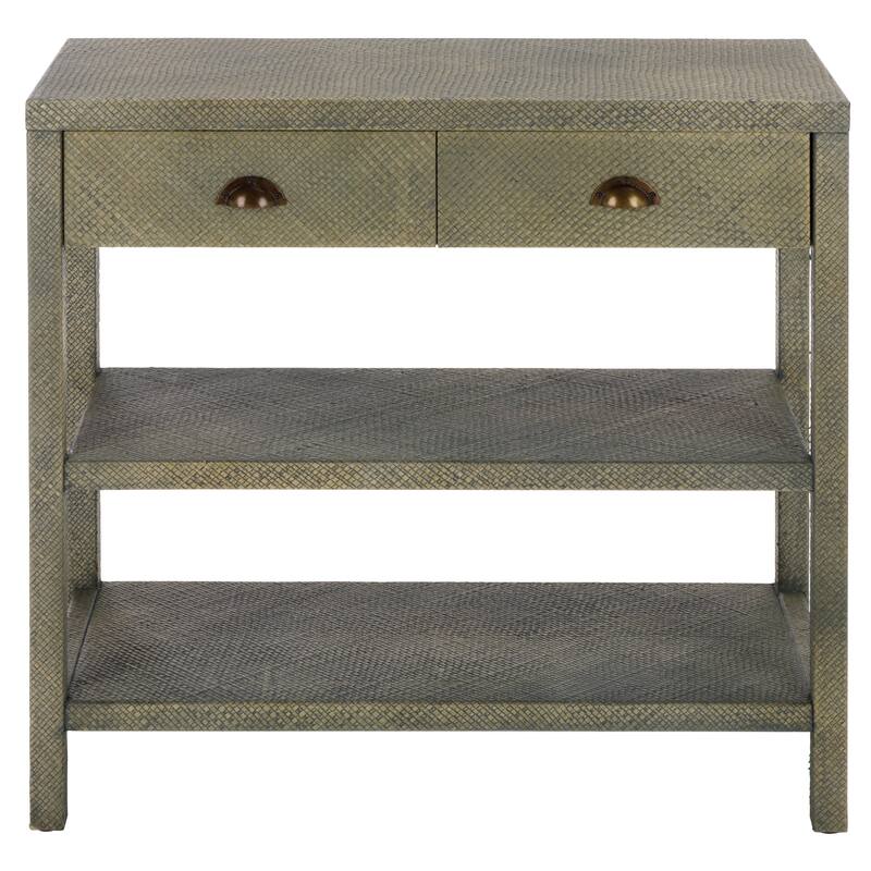 SAFAVIEH Iza Light Natural Raffia/ Gold Console Table - 31" W x 14" L x 30" H - 31"W x 14"D x 30"H - Turquoise