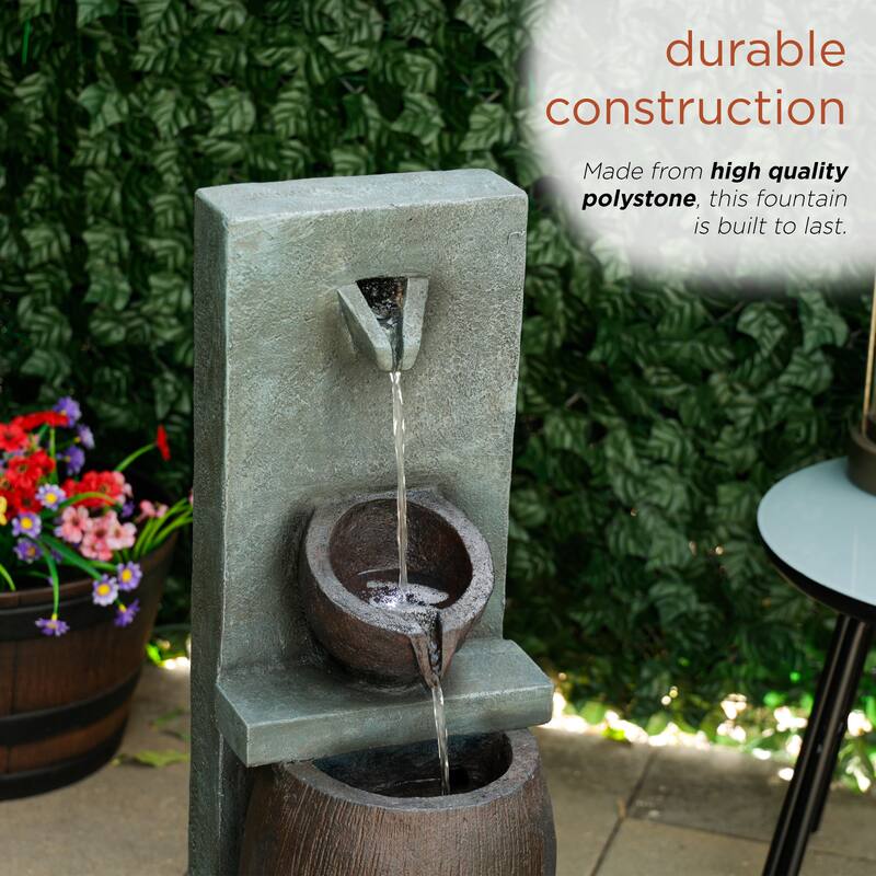 32" 3-Tier Jar Fountain w/ LED, Ceramic Decor, Gray