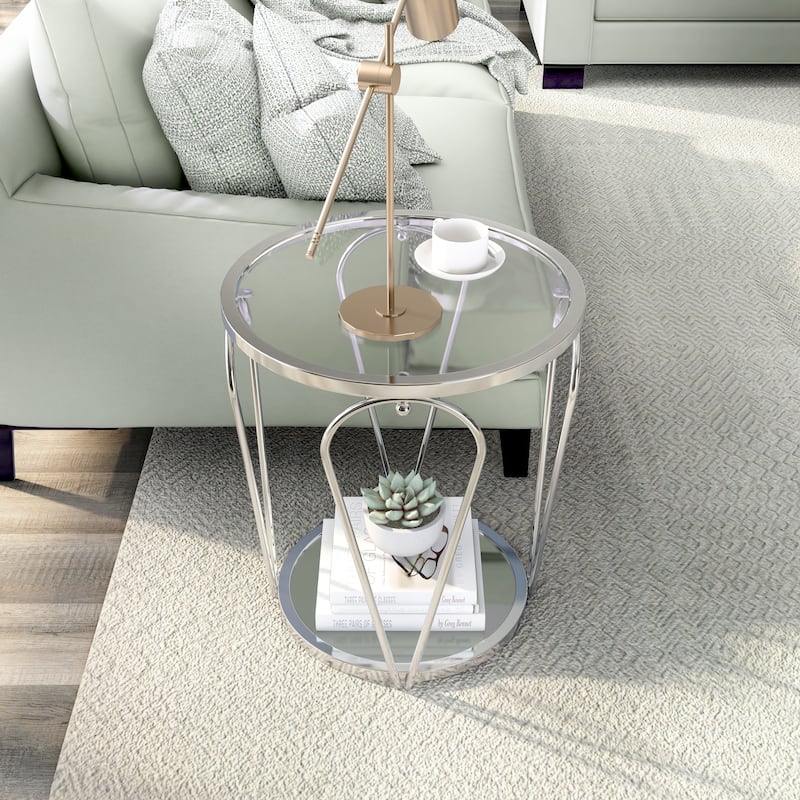 Gable Glam 2-Piece Glass Top Coffee Table Set with Shelf by Furniture of America
