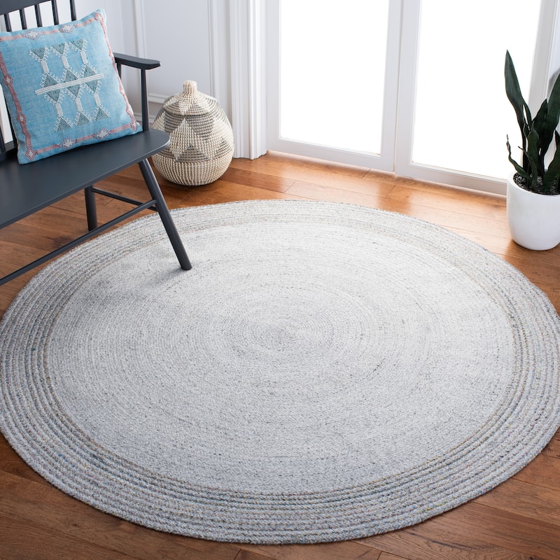 SAFAVIEH Handmade Cape Cod Neriman Farmhouse Polyester Rug - 3' Round - Grey/Yellow