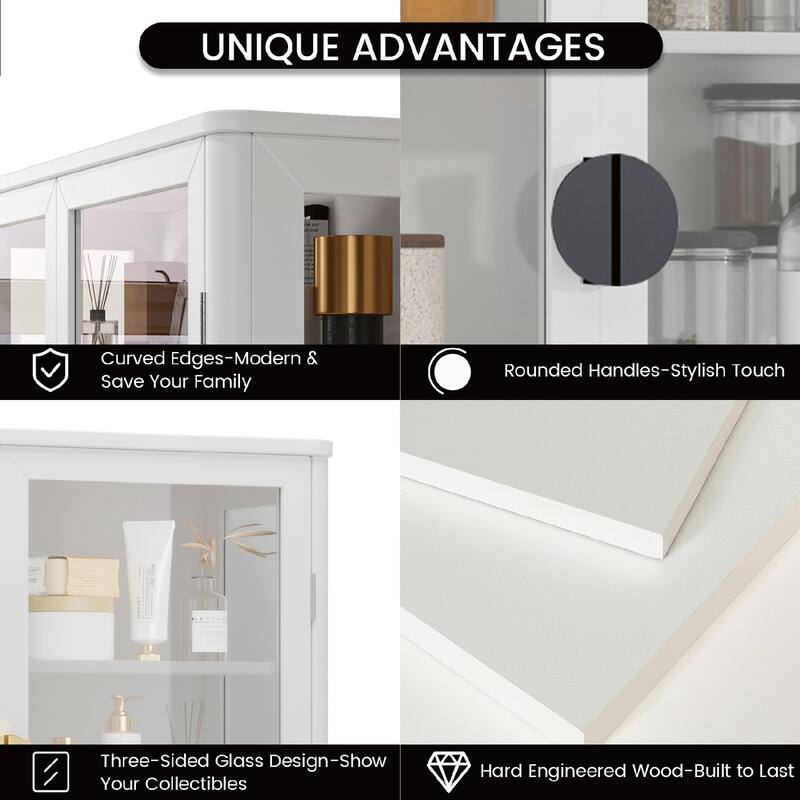 Modern Wall-Mounted Storage Cabinet with Tempered Glass Doors