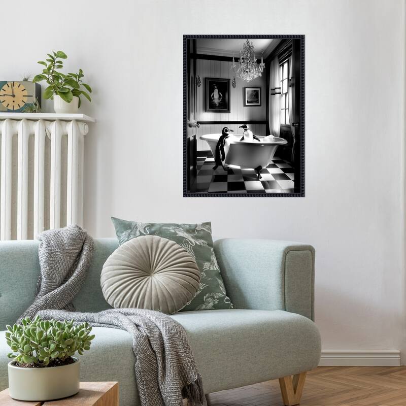 Penguin Romance by Niky Rahner Framed Canvas Wall Art