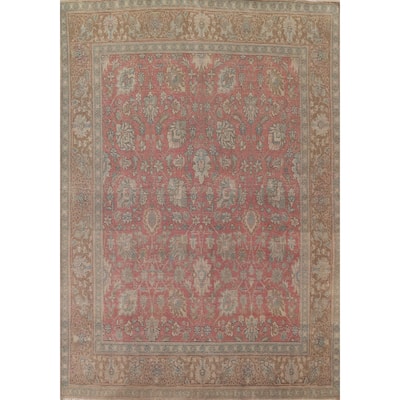 Pink Distressed Tabriz Persian Antique Rug Hand-knotted Wool Carpet - 9'5" x 12'3"