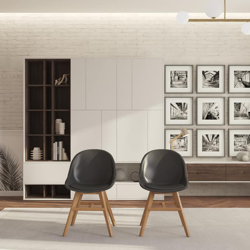Midtown Concept Jade 2-Piece Indoor Chairs Set - With Cushions - Black Chairs and Dark Wood Legs