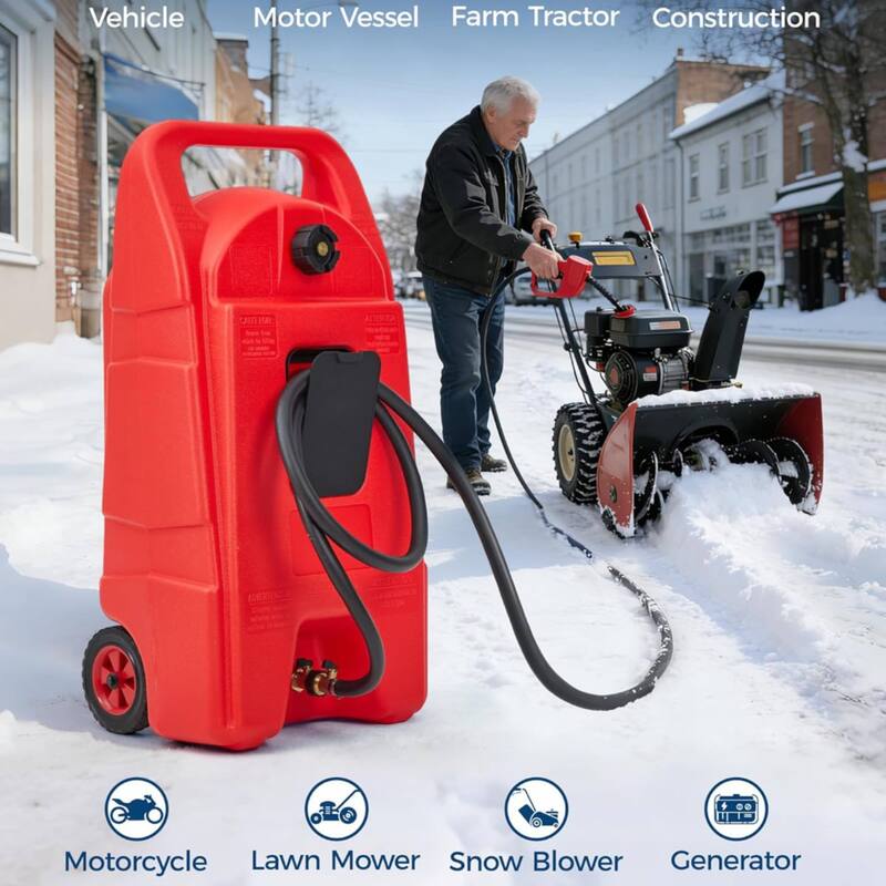 Upgraded 15-Gallon Gas Can & Fuel Tank with Manual Transfer Pump for Lawn Mowers, Tractors, Cars