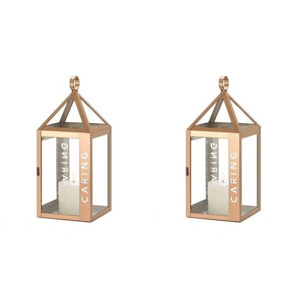 Set of 2 Rose Metal Frame Caring Lanterns
