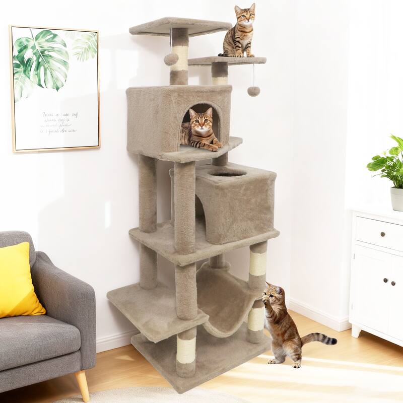 Gymax 57'' Cat Tree for Indoor Cats w/Dual Condos Hammock Sisal