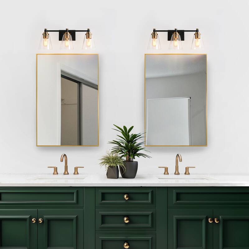 3-Light Modern Black Gold Bathroom Vanity Light Dimmable Cone Wall Sconces