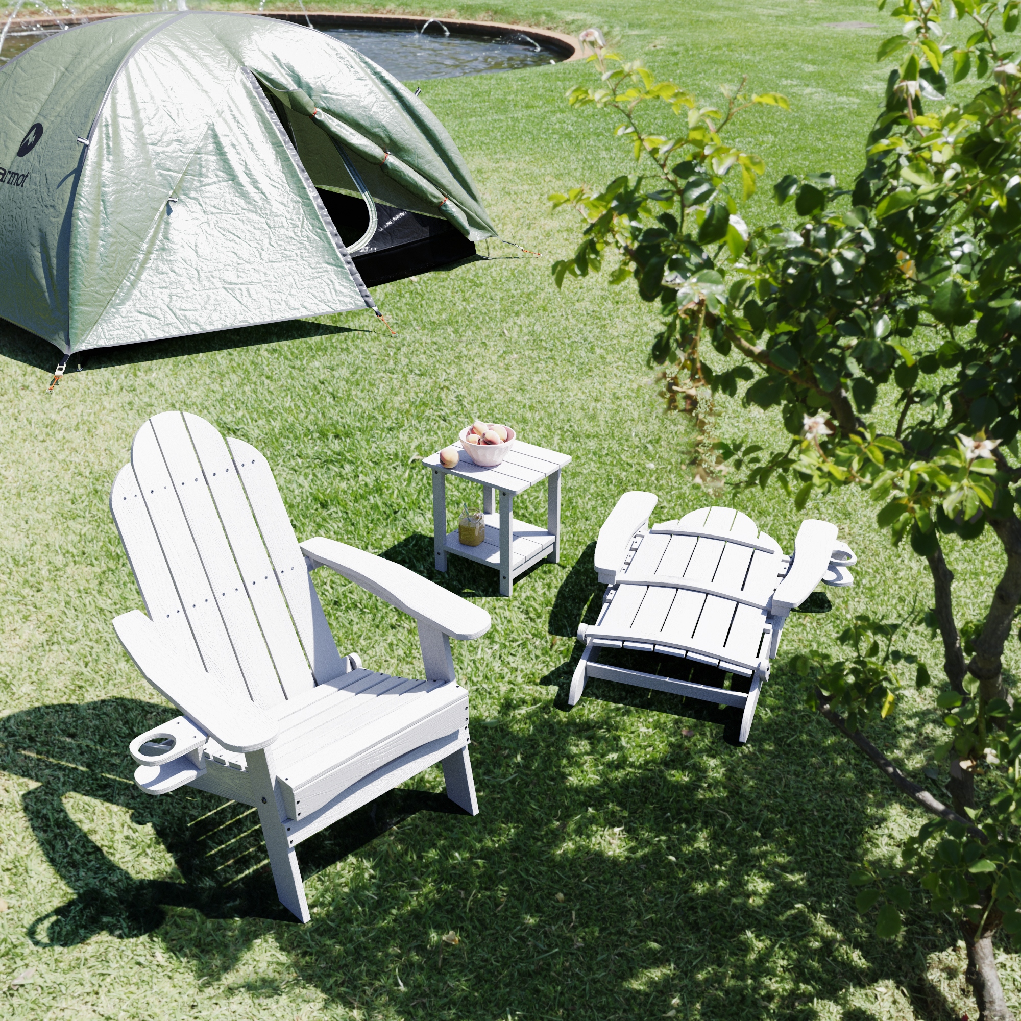 All-Weather Folding Plastic Outdoor Patio Adirondack Chairs With Cup Holder Set of 2 - 35"D x 30"W x 36.2"H