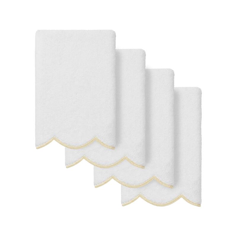 Authentic Hotel and Spa 100% Turkish Cotton ADORNIA Scallop Fingertip Towel Set - White/Beige - 4 Fingertip Towels