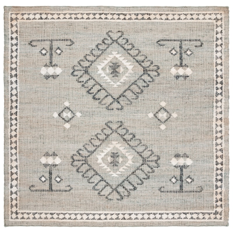 SAFAVIEH Flatweave Kilim Emiljana Jute Rug - 7' Square - Blue/Black