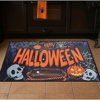 31" x 19" - Halloween Orange Black Non-Slip Washable Low Pile Kitchen Mat Entrance Door Mat