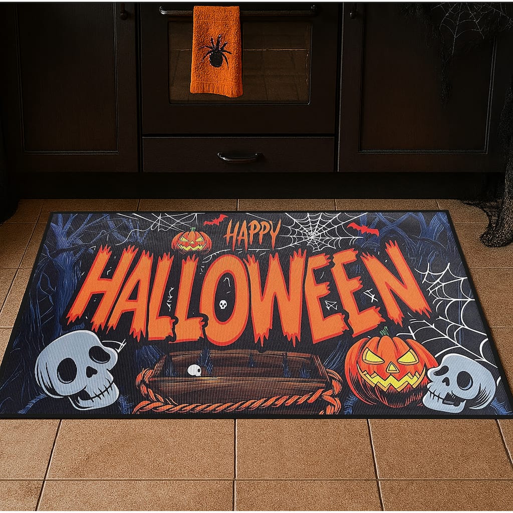 31" x 19" - Halloween Orange Black Non-Slip Washable Low Pile Kitchen Mat Entrance Door Mat