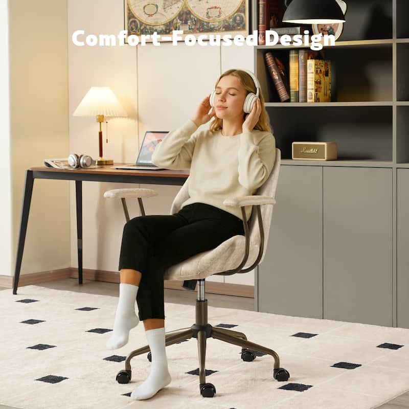 XIZZI Vintage Suede Fabric Office Chair with Armrests and Swivel Base