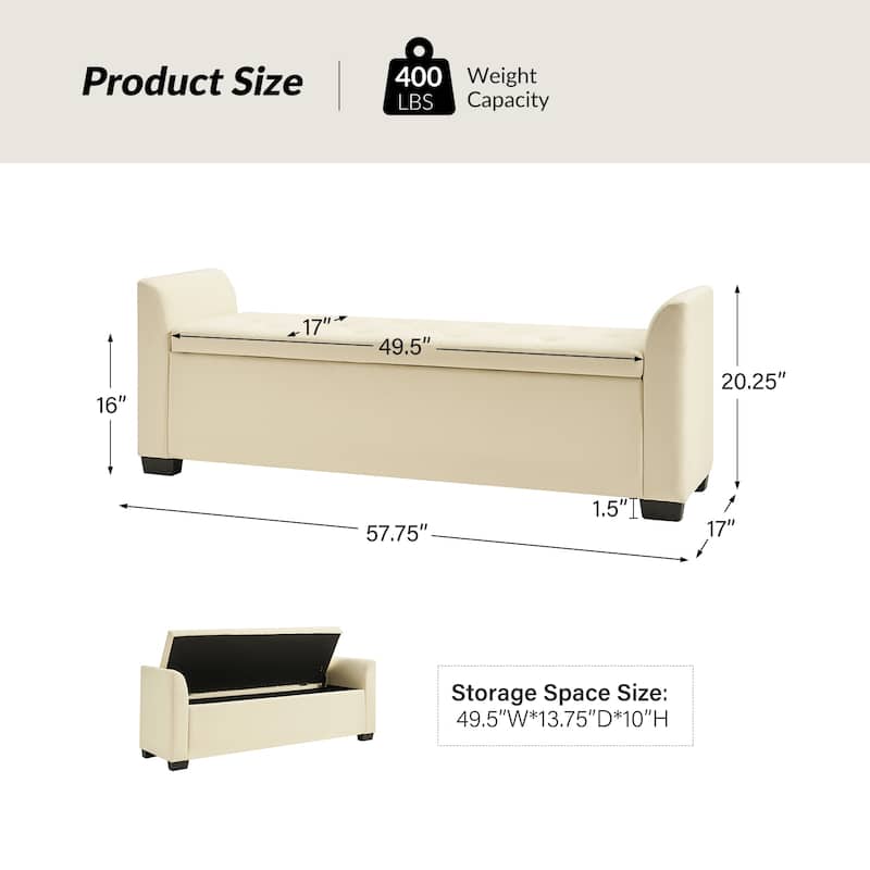 Laura Traditional 57.75"Wide Tufted Storage Bench by HULALA HOME