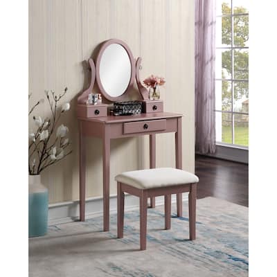 Moniys Wood Moniya Makeup Vanity Table and Stool Set with Mirror and 3 Drawers