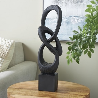 Black Polystone Intertwined Loop Abstract Decorative Sculpture with Block Base