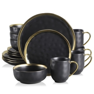 Aura 16pc Dinnerware Set with Gold Trim, Service for 4