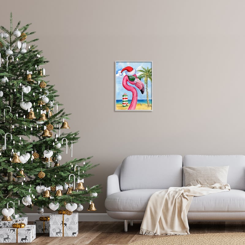 Stupell Flamingo Tropical Christmas Framed Giclee Art Design by Paul Brent