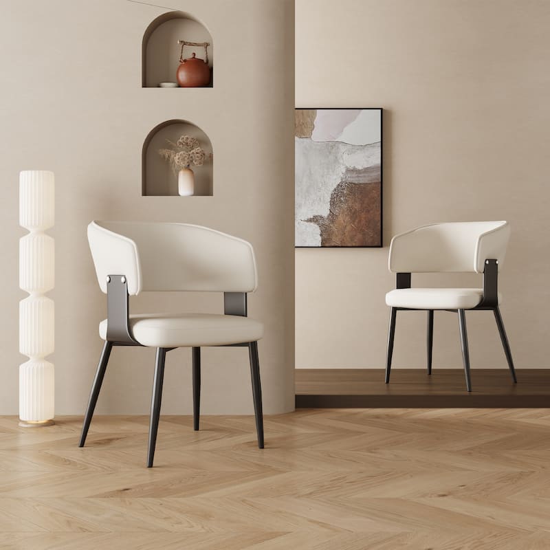 Modern Faux Leather Dining Chair, 2 pieces, Stainless steel legs, White