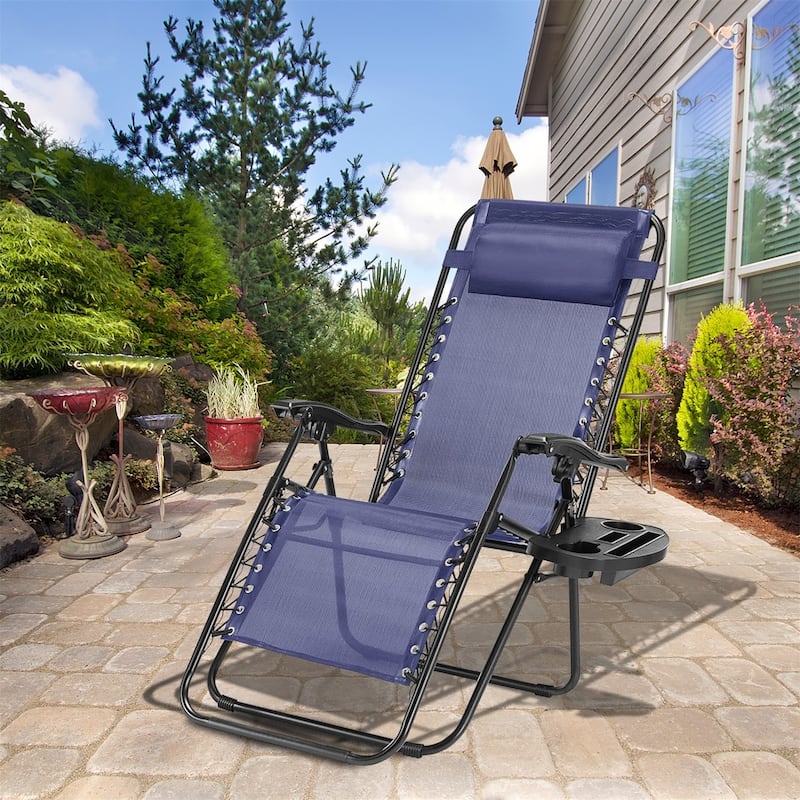 Set Of 2 Zero Gravity Chair, Patio Folding Lawn Outdoor Lounge Camp Reclining Lounge Chair for Poolside Backyard and Beach - Blue