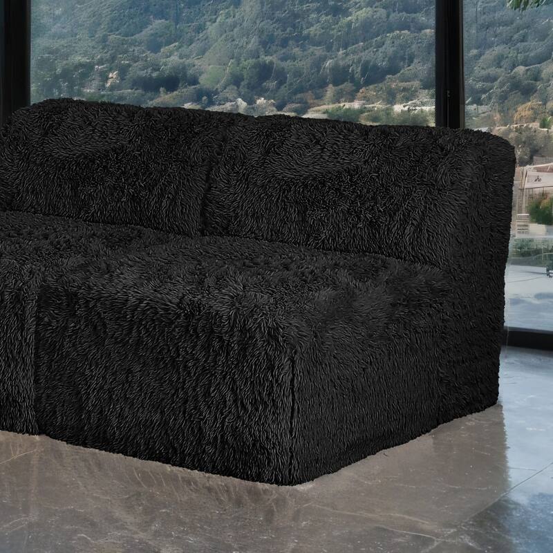 Furniture of America Ylena Modern Faux Fur Foam Modular Compressed Sofa Chair - Armless - Black