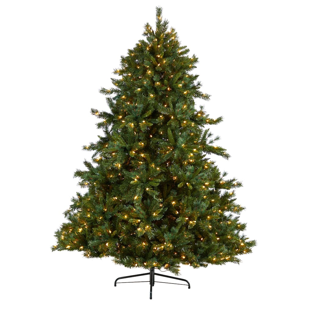 8Ft Artificial Christmas Tree with Clear Lights - Mid Century Pine Holiday Decor - Green - 96