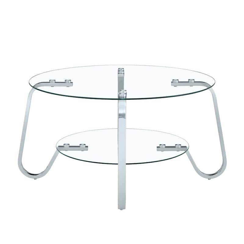Retro Metal Frame Coffee Table with Double Layer Tempered Glass Minimalist Design