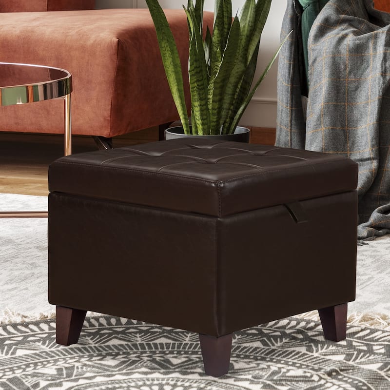 Adeco Faux Leather Tufted Flip Top Storage Ottoman - Dark-Brown-Faux-Leather