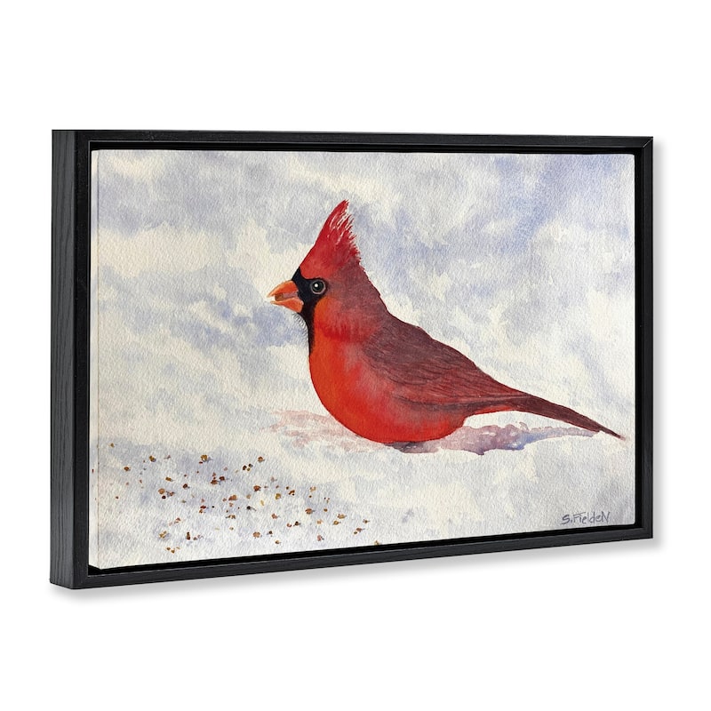 Stupell Red Cardinal in Snow Framed Floater Canvas Wall Art Design By Stephanie Fielden