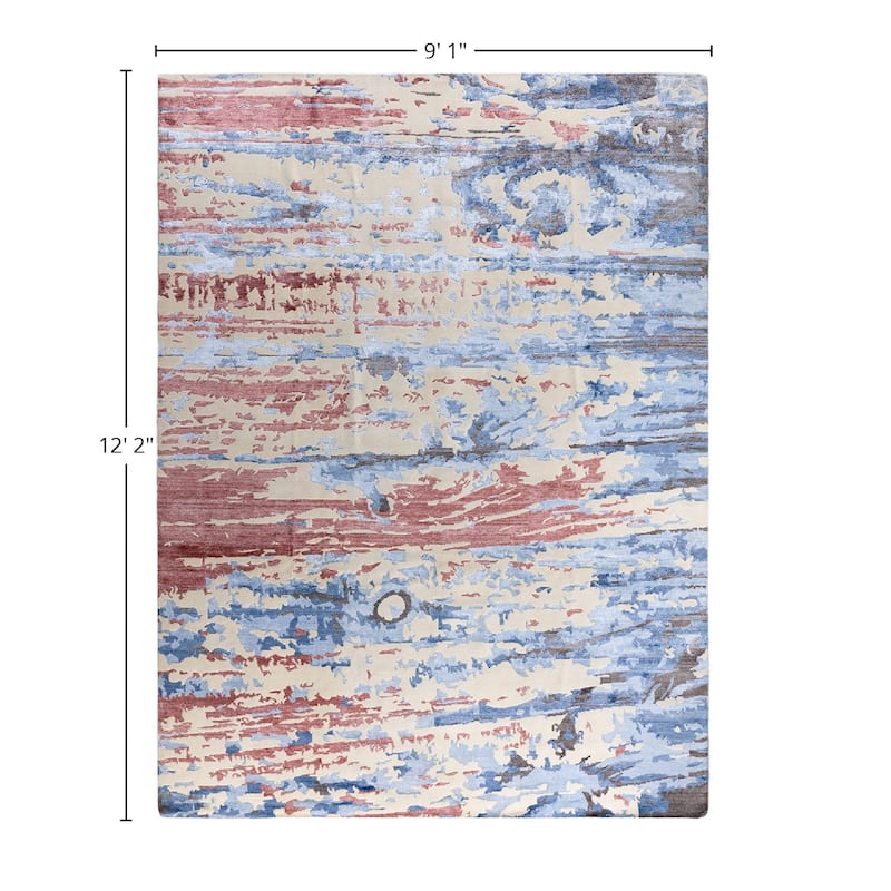 Modern One-of-a-Kind Hand-Knotted Area Rug, Ivory - 9' 1" x 12' 2"