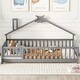 preview thumbnail 3 of 5, Twin Pine Wood House-Shaped Bedside Floor Bed with Guardrails, Door, Kids Girls Boys Bed Frame, No Need Spring Box, Grey - Door
